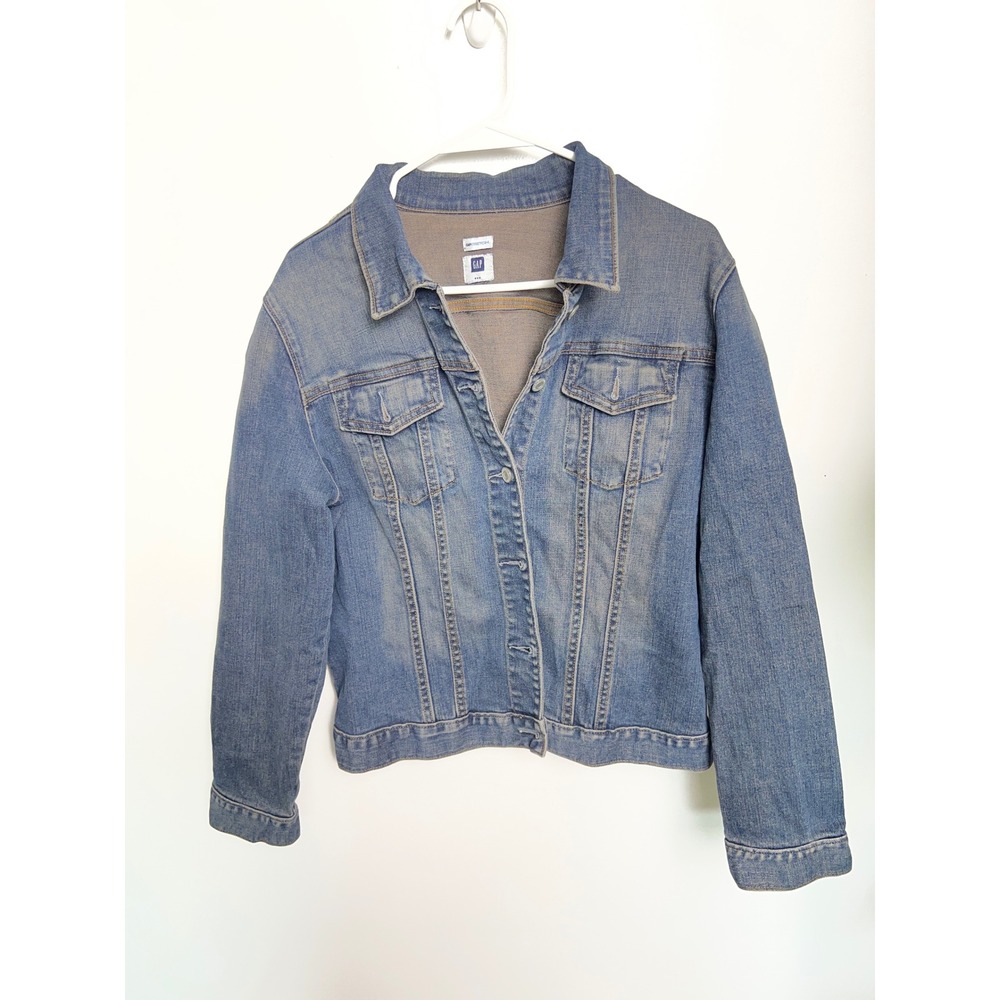 Gap‎ Stretch Denim Jacket Womens M Blue Trucker Jean Jacket Medium Wash Normcore